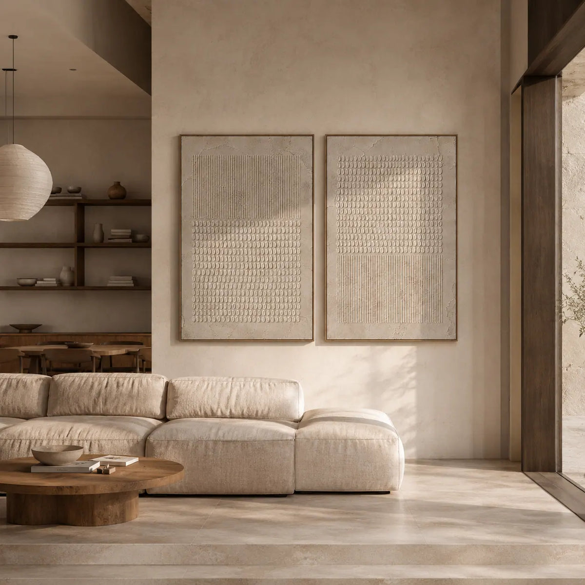 Linen Grid Diptych Wall Art room scene 2 | Olyrel