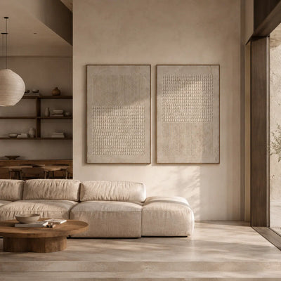 Linen Grid Diptych Wall Art room scene 2 | Olyrel