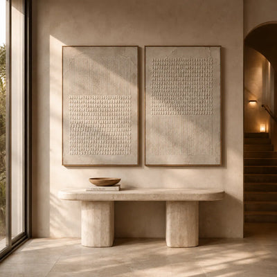Linen Grid Diptych Wall Art room scene 4 | Olyrel