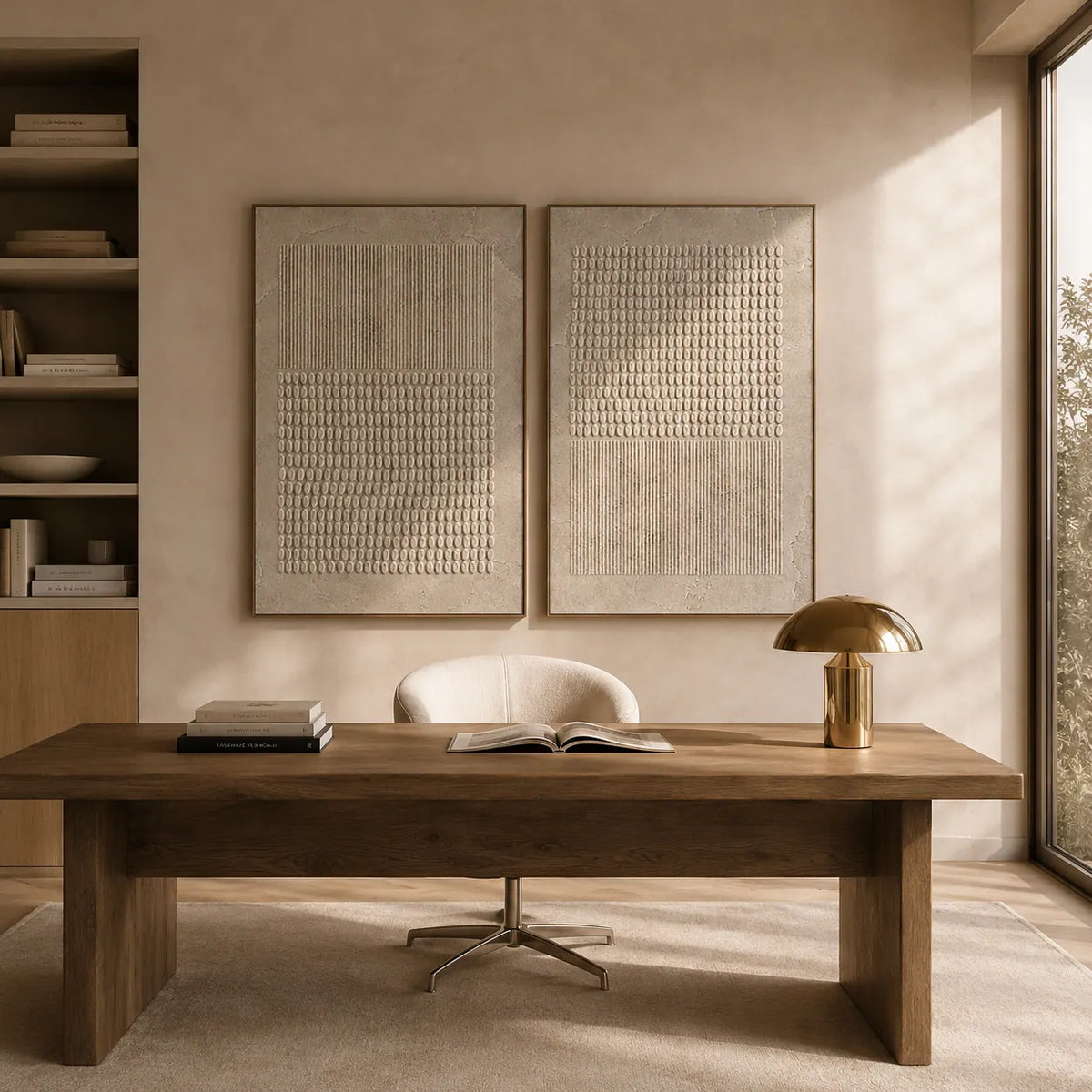 Linen Grid Diptych Wall Art room scene 5 | Olyrel