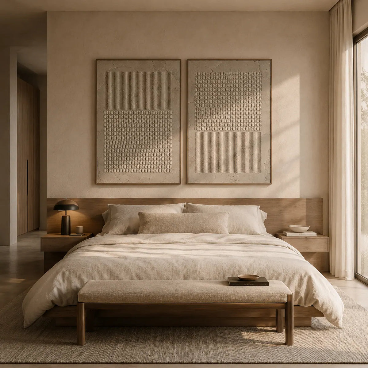Linen Grid Diptych Wall Art room scene 6 | Olyrel