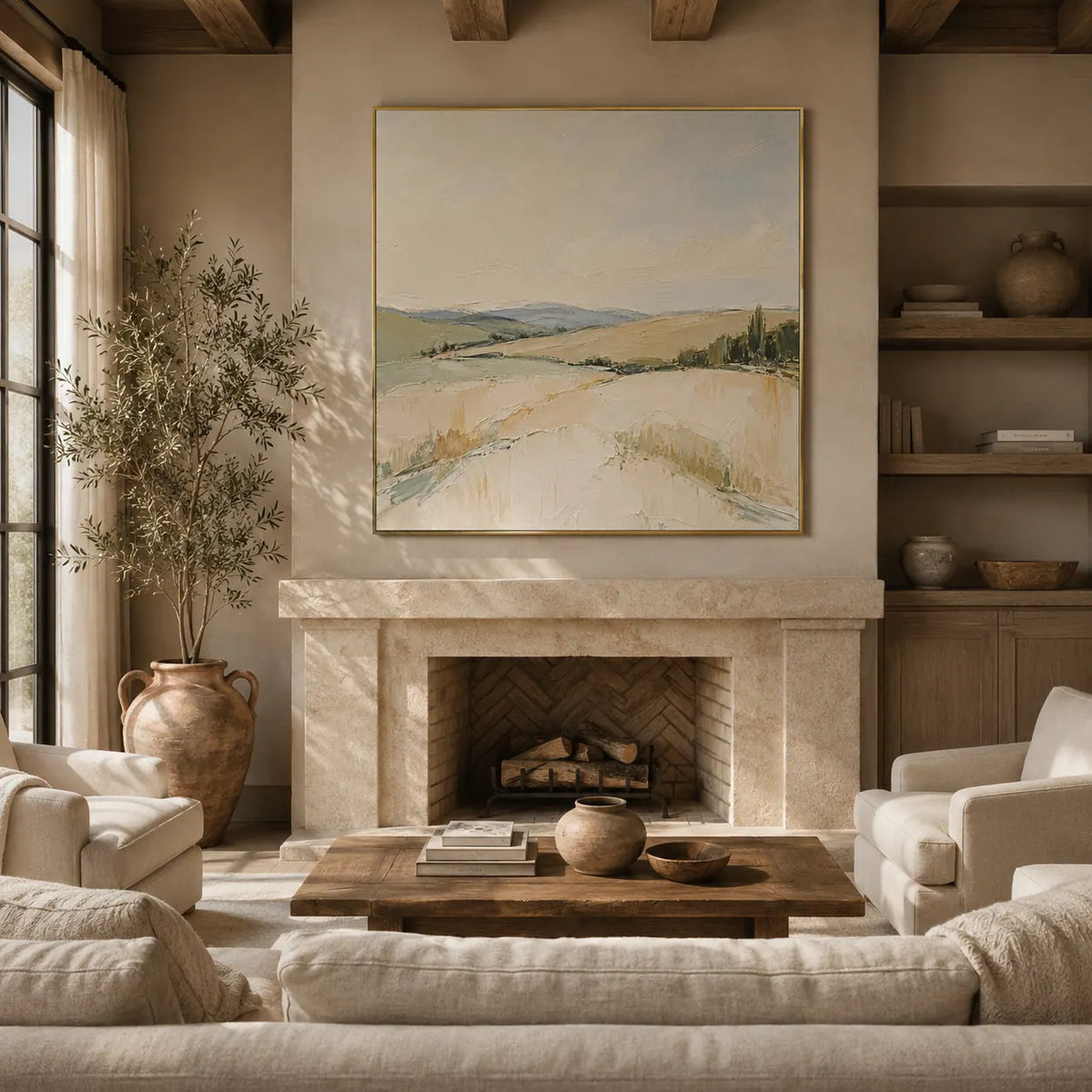 Pale Meadow Landscape Wall Art room scene 3 | Olyrel