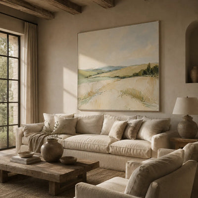 Pale Meadow Landscape Wall Art room scene 6 | Olyrel
