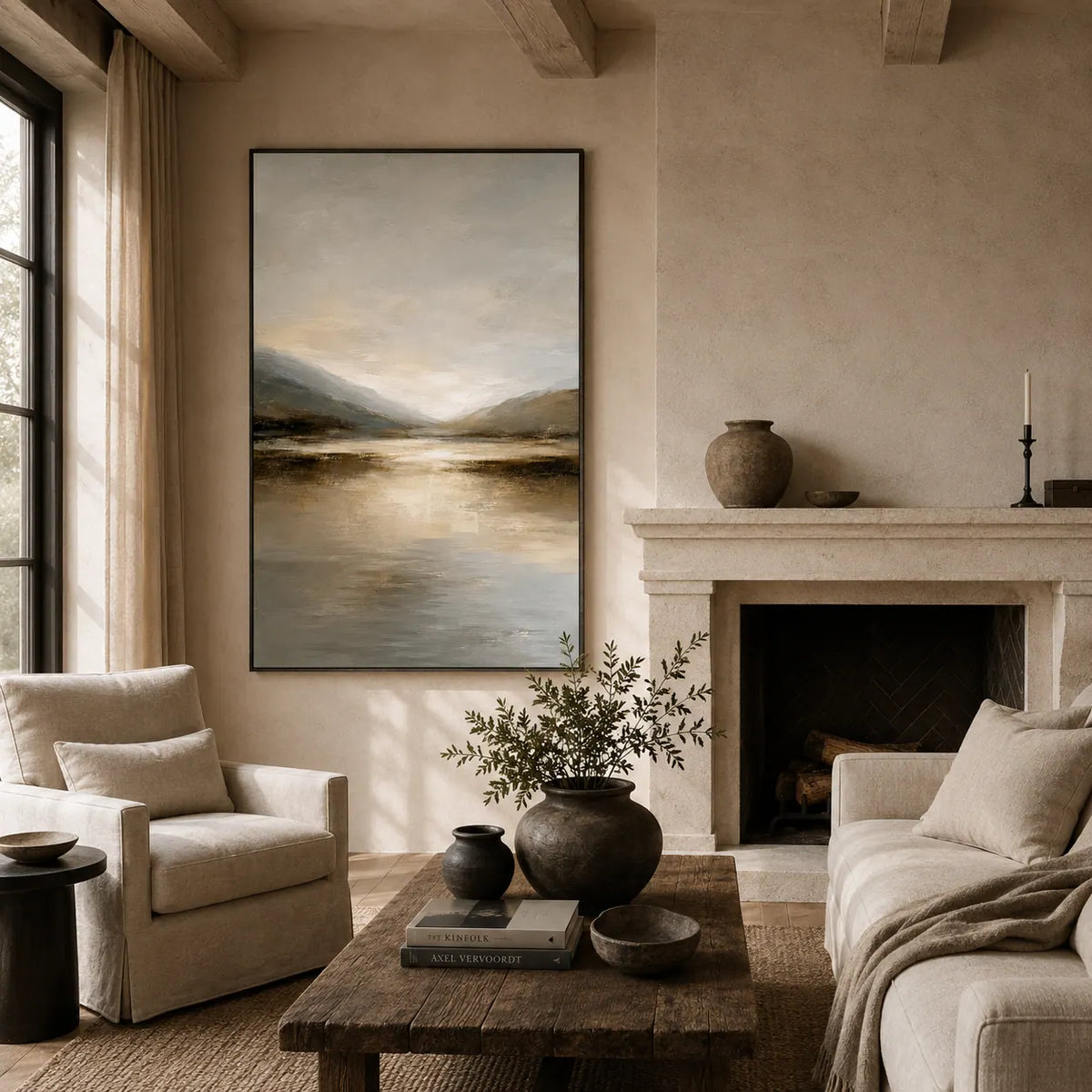 Dawn Estuary Landscape Wall Art room scene 2 | Olyrel