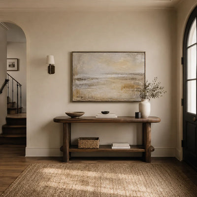 Misty Horizon Abstract Wall Art shown in a quiet home office | Olyrel