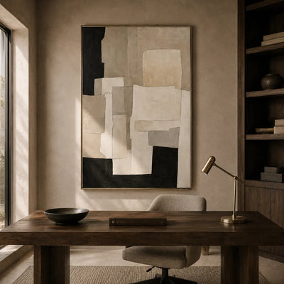 Ecru Blocks Abstract Wall Art room scene 2 | Olyrel