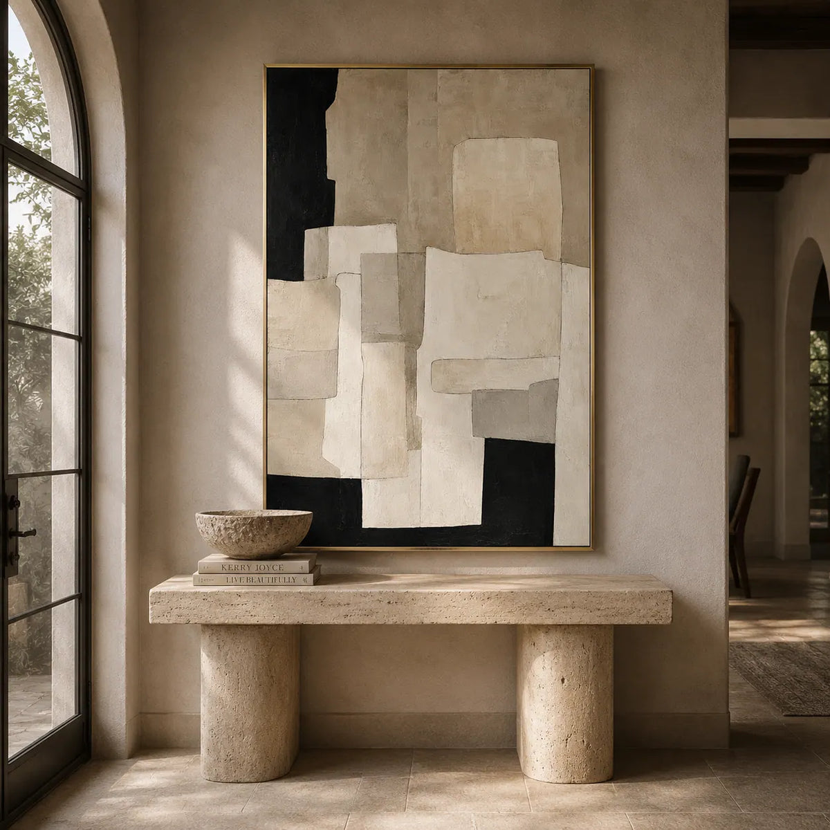 Ecru Blocks Abstract Wall Art room scene 3 | Olyrel