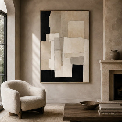 Ecru Blocks Abstract Wall Art room scene 5 | Olyrel
