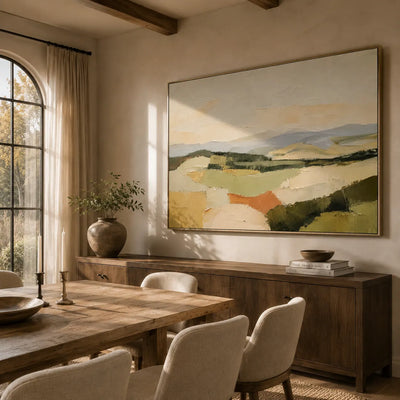 Patchwork Hills Landscape Wall Art room scene 3 | Olyrel