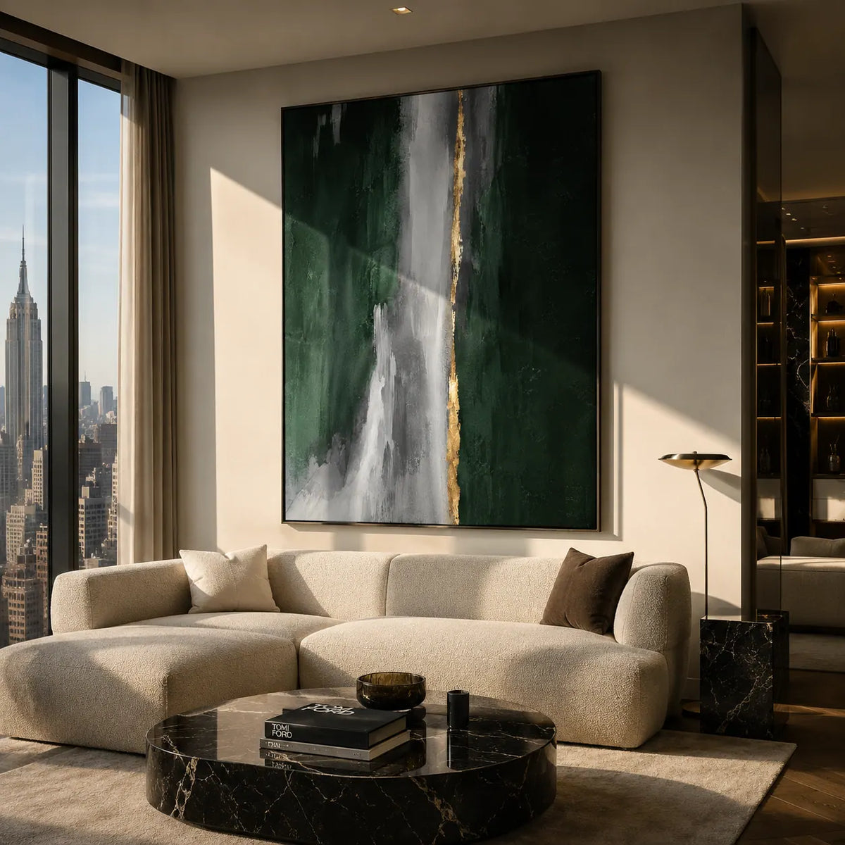 Verdant Cascade Abstract Wall Art room scene 5 | Olyrel
