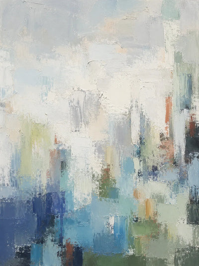 Blue Mistfall Abstract Wall Art room scene 1 | Olyrel