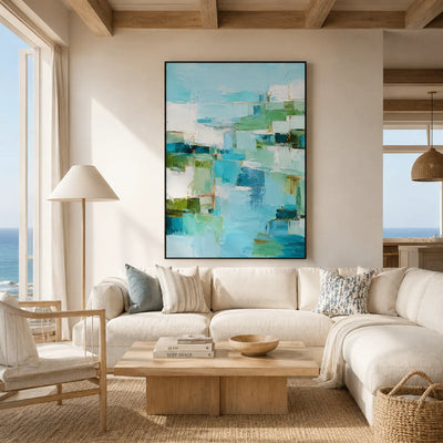 Aqua Passage Abstract Wall Art room scene 2 | Olyrel