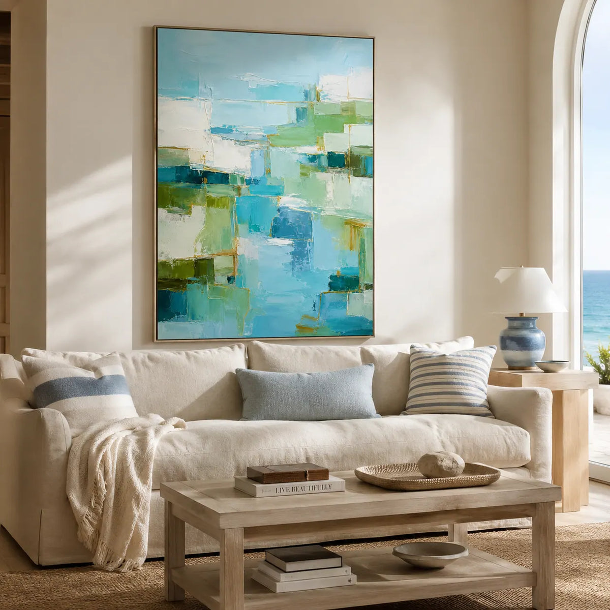 Aqua Passage Abstract Wall Art room scene 4 | Olyrel