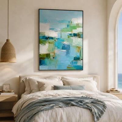 Aqua Passage Abstract Wall Art room scene 6 | Olyrel