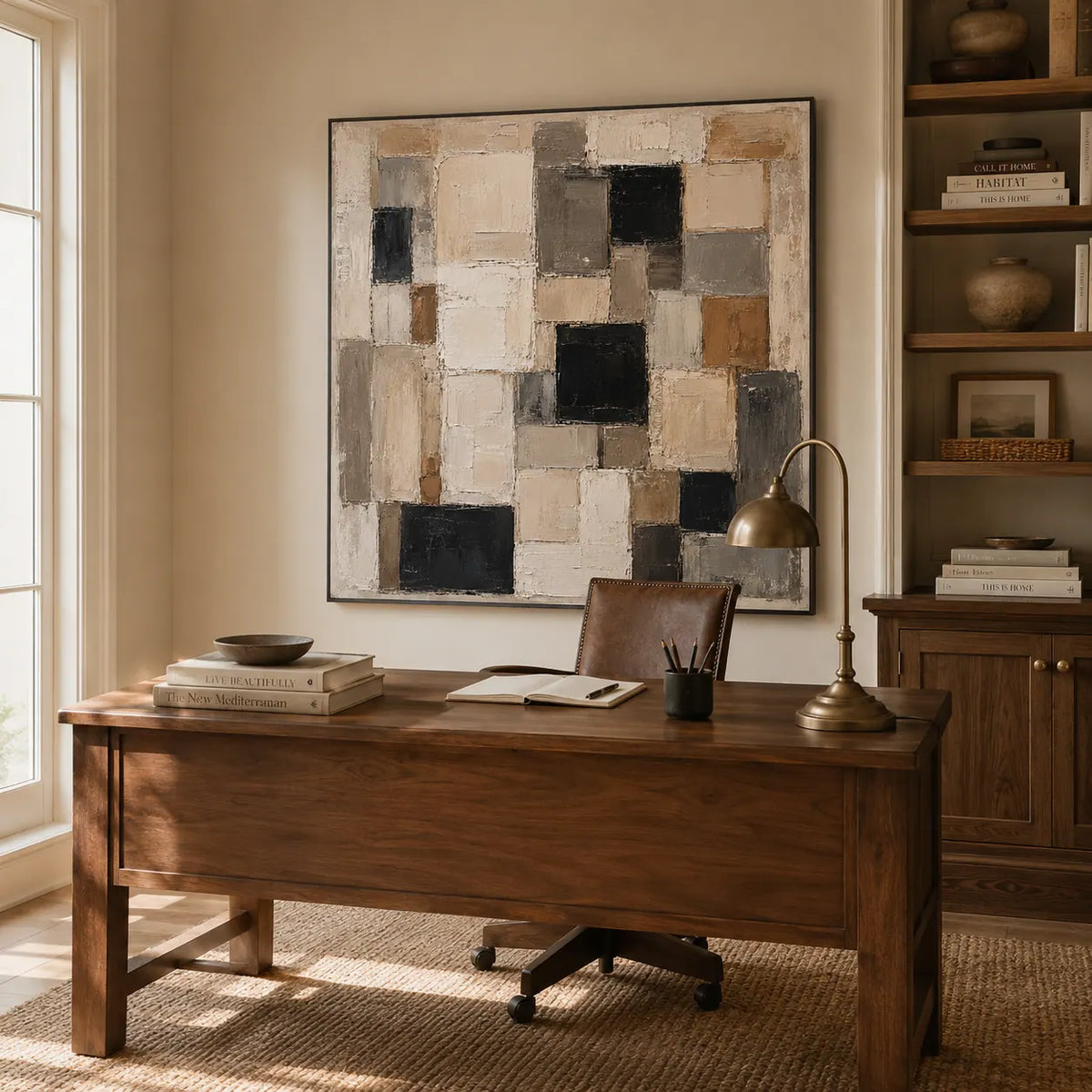 Neutral Mosaic Abstract Wall Art room scene 2 | Olyrel