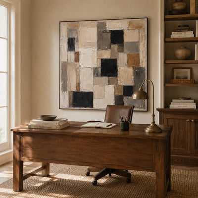 Neutral Mosaic Abstract Wall Art room scene 2 | Olyrel