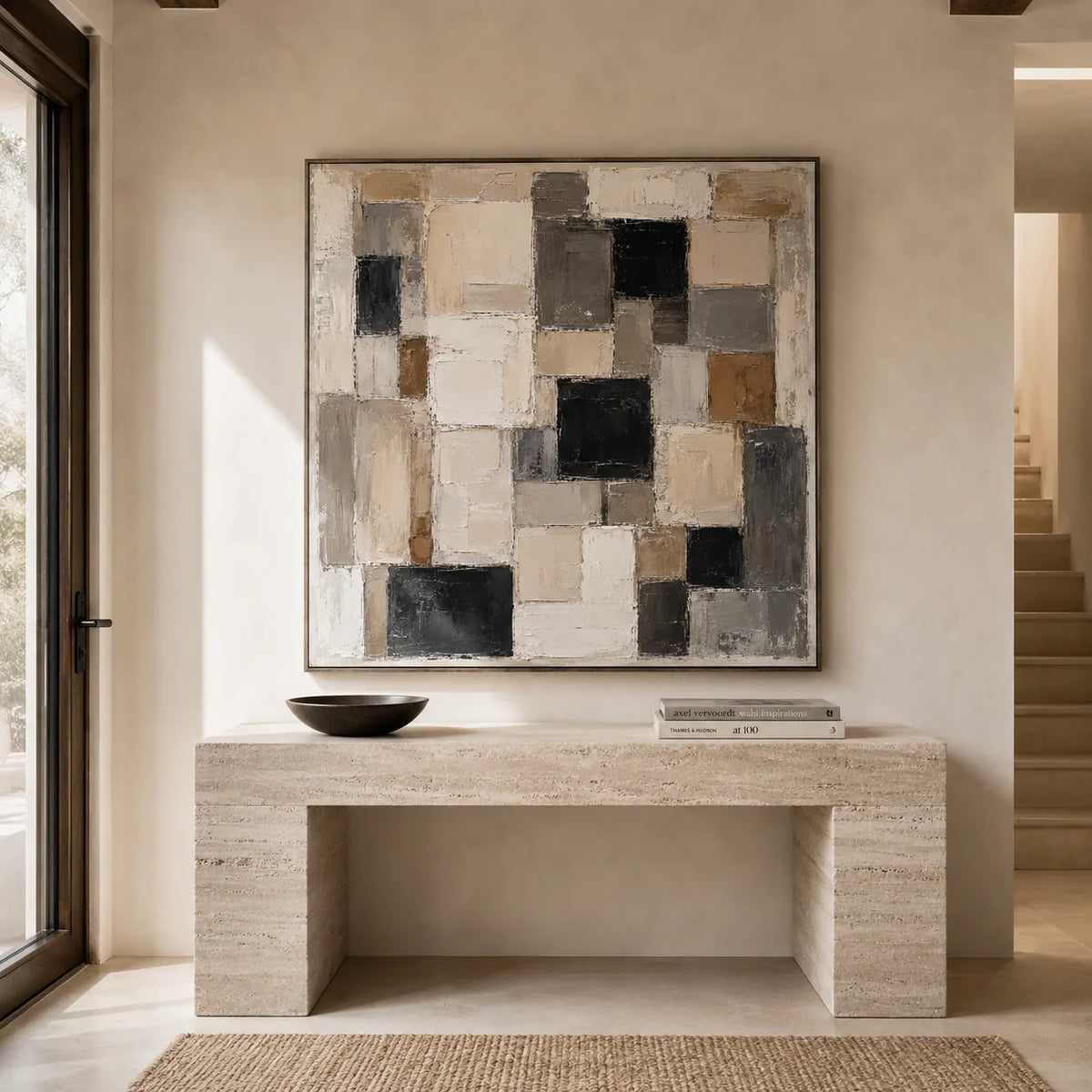 Neutral Mosaic Abstract Wall Art room scene 3 | Olyrel