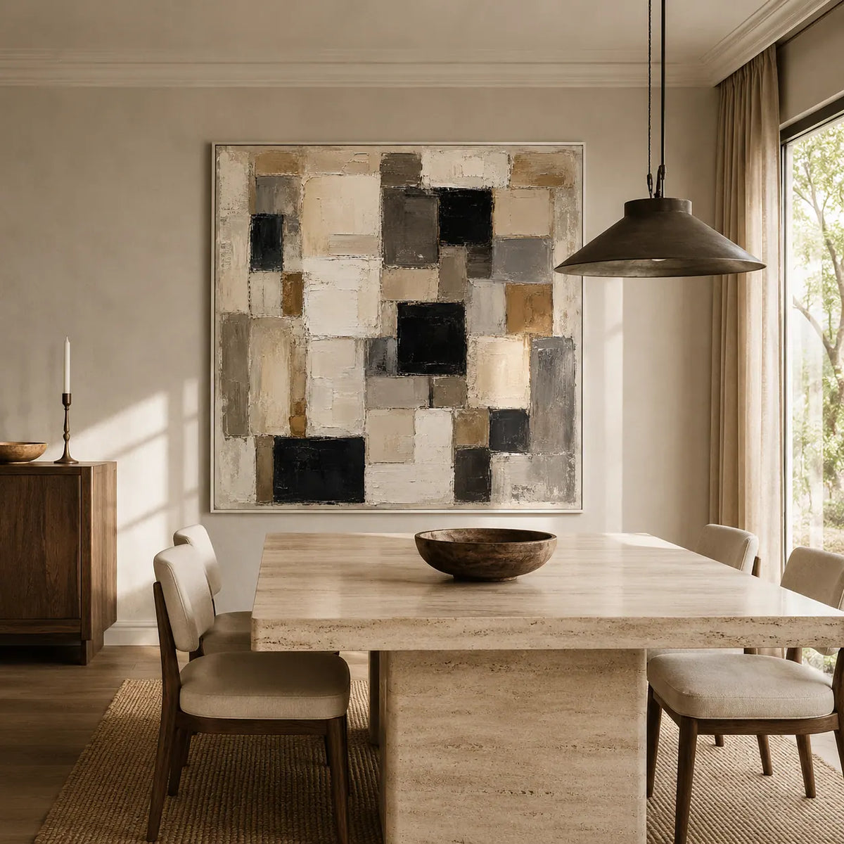 Neutral Mosaic Abstract Wall Art room scene 4 | Olyrel
