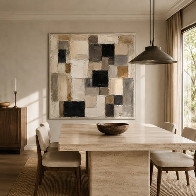 Neutral Mosaic Abstract Wall Art room scene 4 | Olyrel