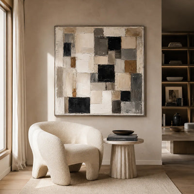 Neutral Mosaic Abstract Wall Art room scene 5 | Olyrel