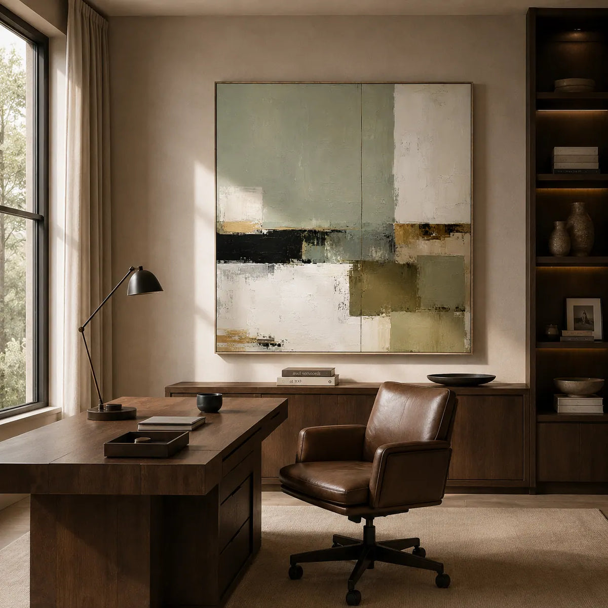 Sage Blocks Abstract Wall Art room scene 6 | Olyrel
