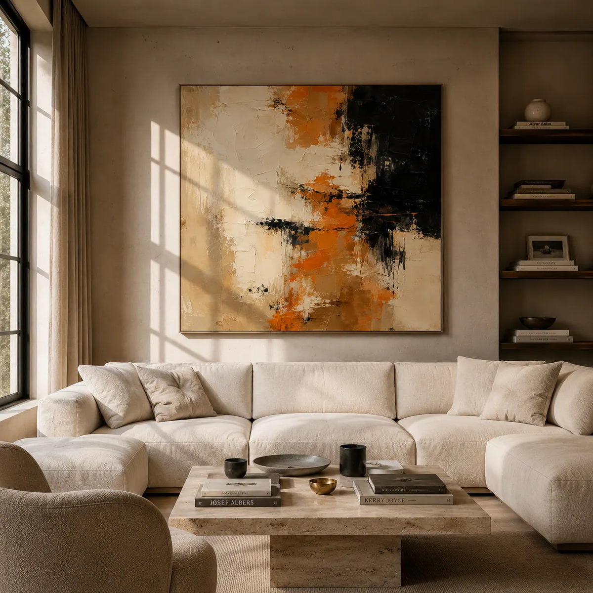 Ochre Drift Textured Wall Art room scene 2 | Olyrel