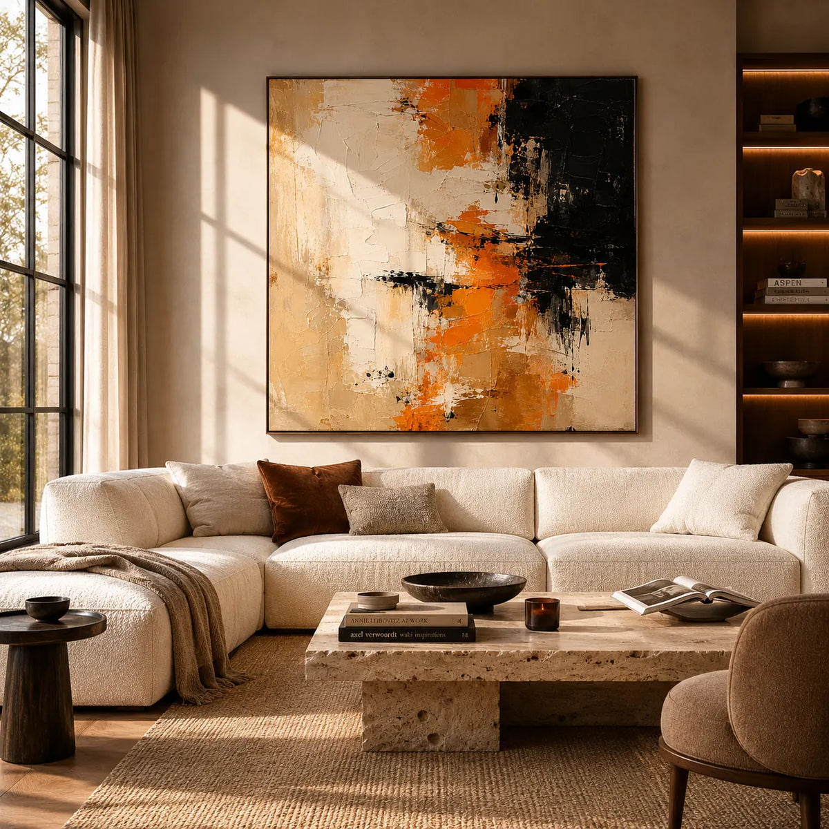 Ochre Drift Textured Wall Art room scene 5 | Olyrel