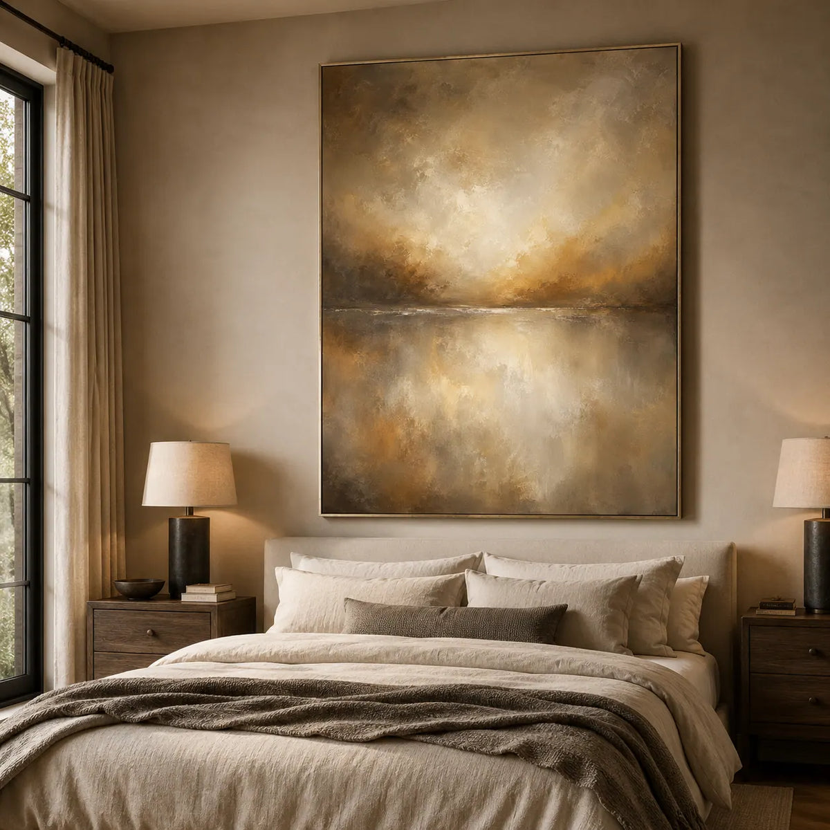 Golden Veil Textured Wall Art room scene 2 | Olyrel