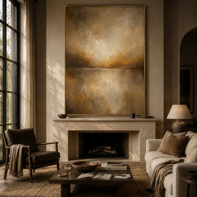Golden Veil Textured Wall Art room scene 3 | Olyrel