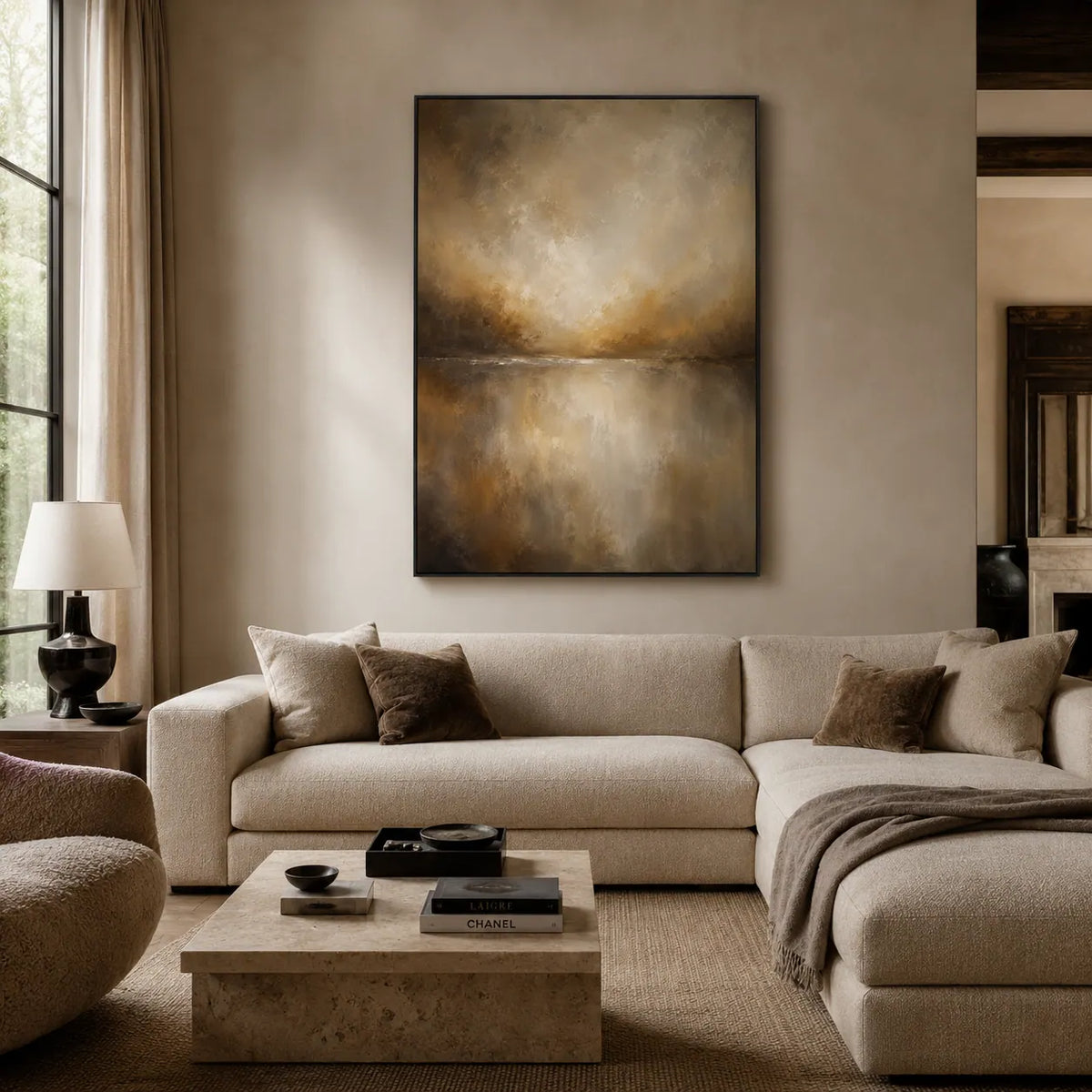 Golden Veil Textured Wall Art room scene 4 | Olyrel