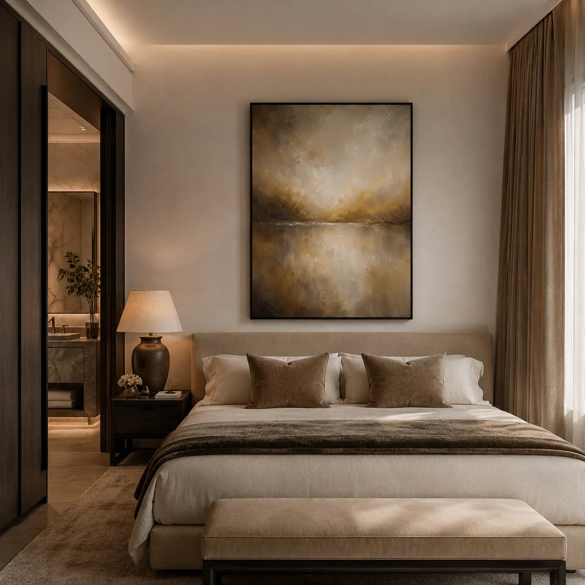 Golden Veil Textured Wall Art room scene 5 | Olyrel