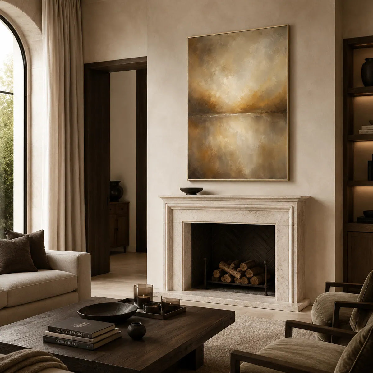 Golden Veil Textured Wall Art room scene 6 | Olyrel
