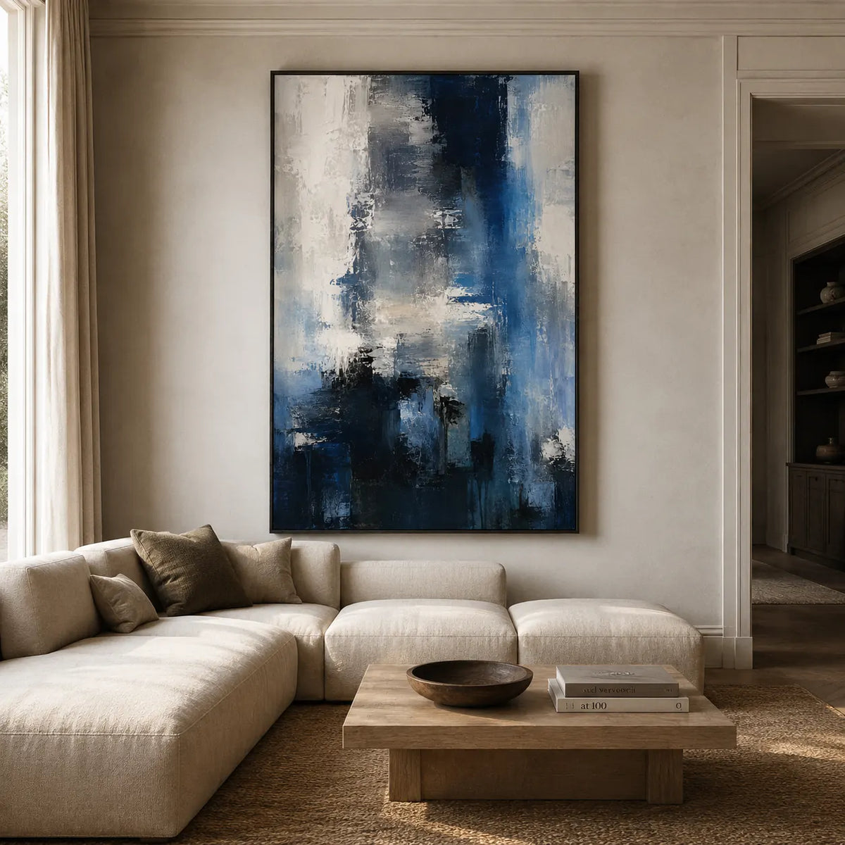 Blue Rift Abstract Wall Art room scene 2 | Olyrel
