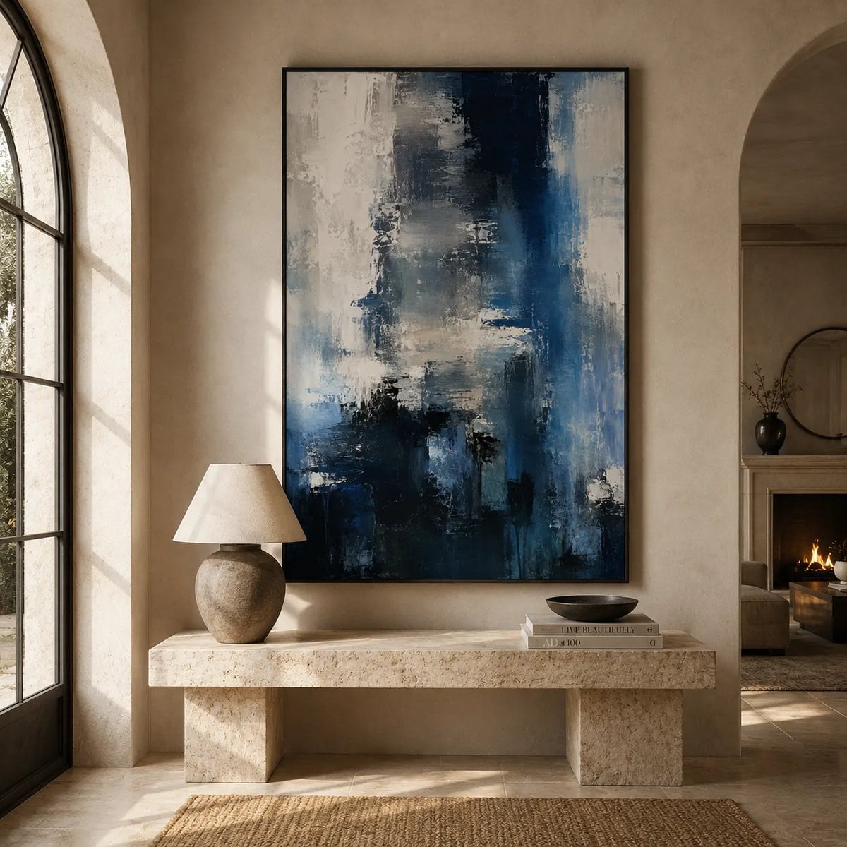 Blue Rift Abstract Wall Art room scene 3 | Olyrel