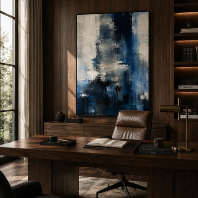 Blue Rift Abstract Wall Art room scene 4 | Olyrel
