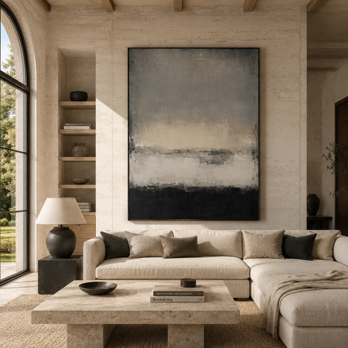 Charcoal Mist Textured Wall Art room scene 2 | Olyrel