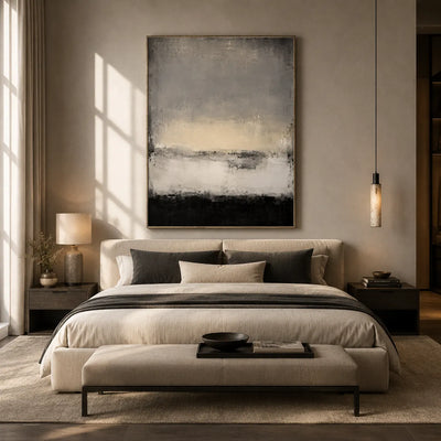 Charcoal Mist Textured Wall Art room scene 4 | Olyrel