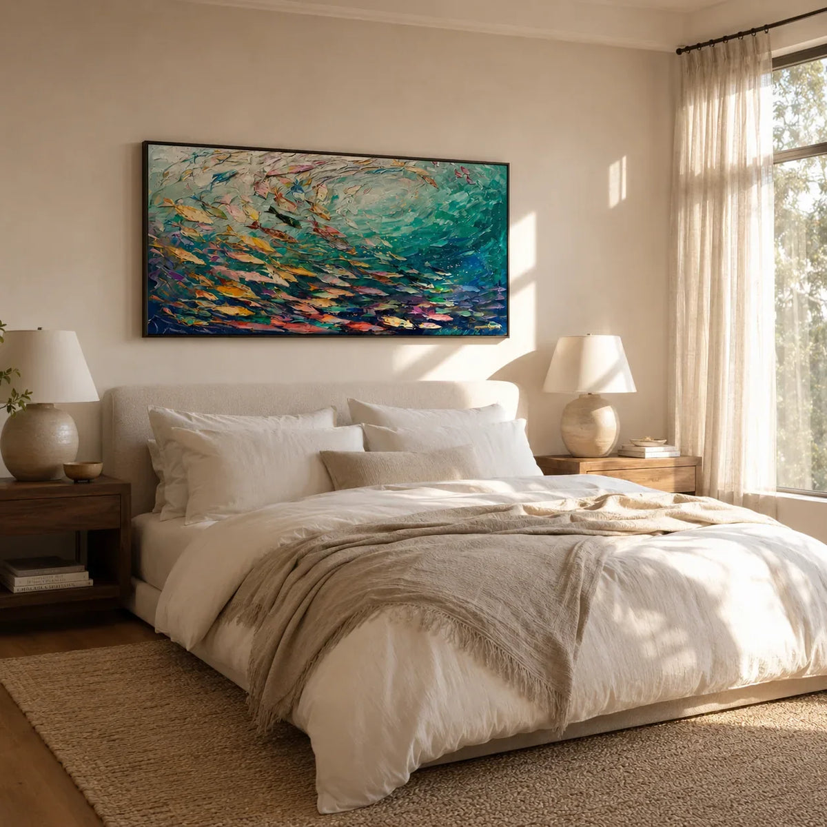 Azure Shoal Ocean Wall Art displayed in a bright dining room | Olyrel