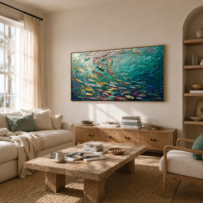 Azure Shoal Ocean Wall Art shown in a quiet home office | Olyrel