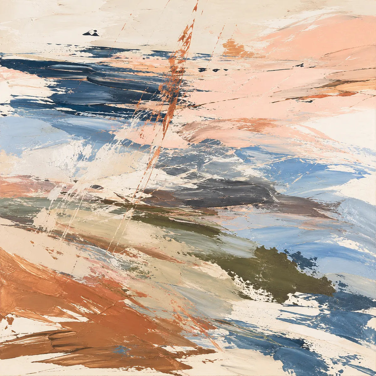 Peach Current Abstract Wall Art room scene 1 | Olyrel