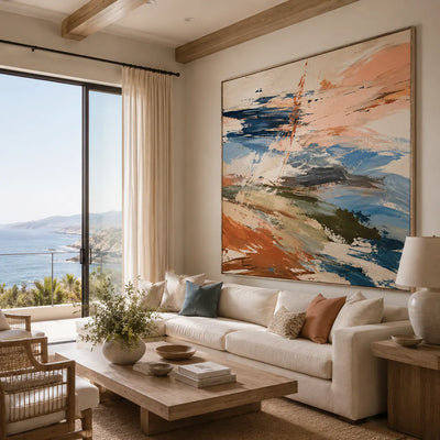 Peach Current Abstract Wall Art room scene 3 | Olyrel