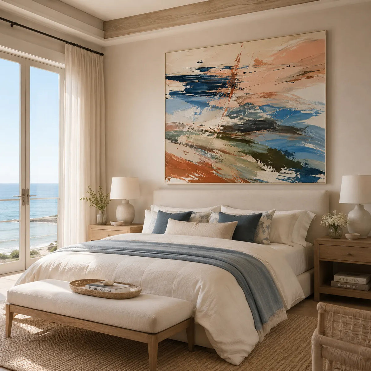 Peach Current Abstract Wall Art room scene 4 | Olyrel