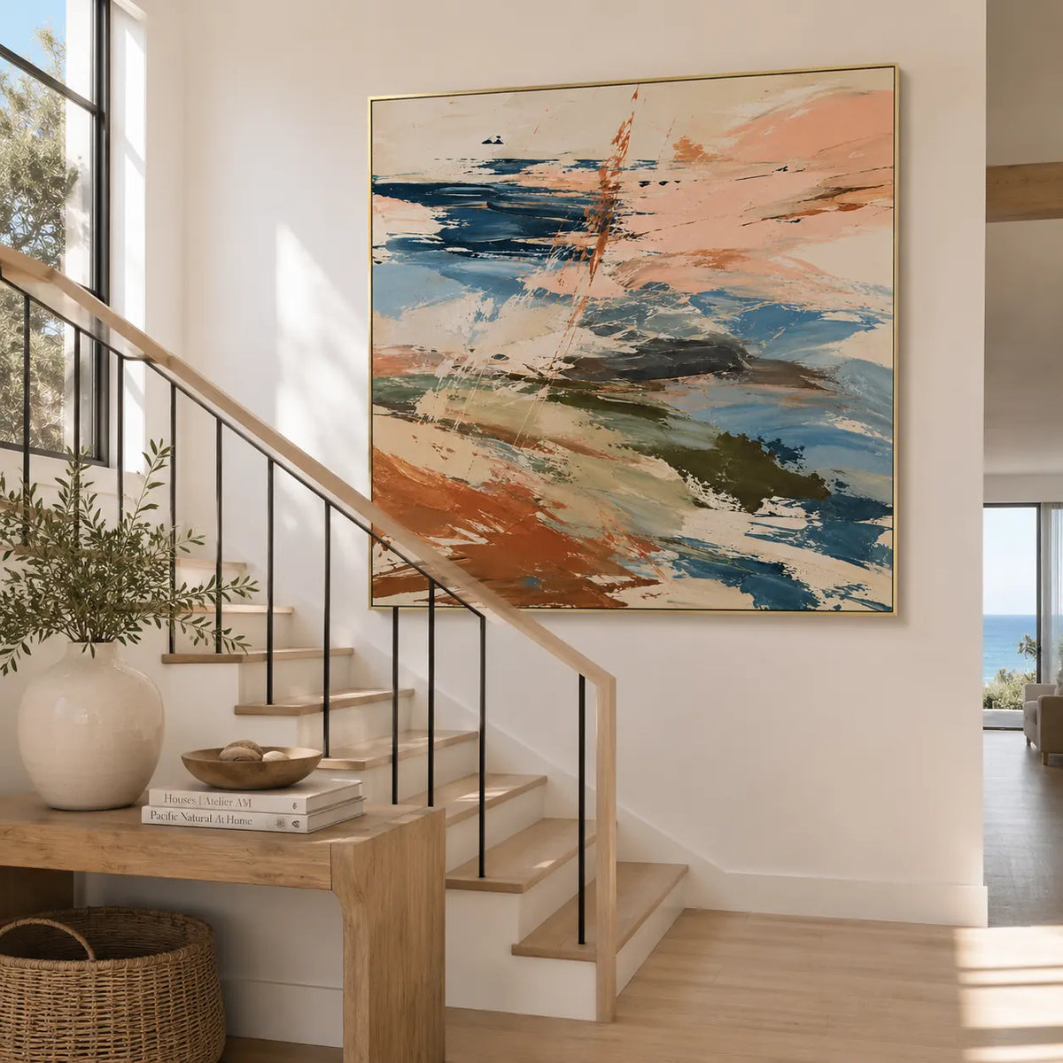 Peach Current Abstract Wall Art room scene 5 | Olyrel