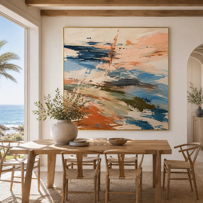 Peach Current Abstract Wall Art room scene 6 | Olyrel