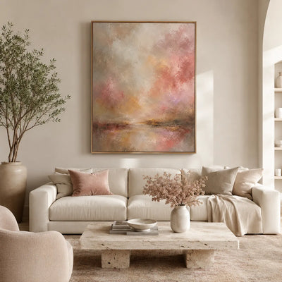 Blush Glow Abstract Wall Art room scene 2 | Olyrel