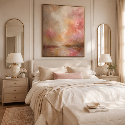 Blush Glow Abstract Wall Art room scene 3 | Olyrel
