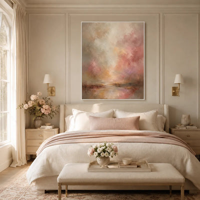 Blush Glow Abstract Wall Art room scene 4 | Olyrel