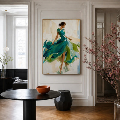 Emerald Dancer Figure Wall Art displayed in a refined entryway | Olyrel