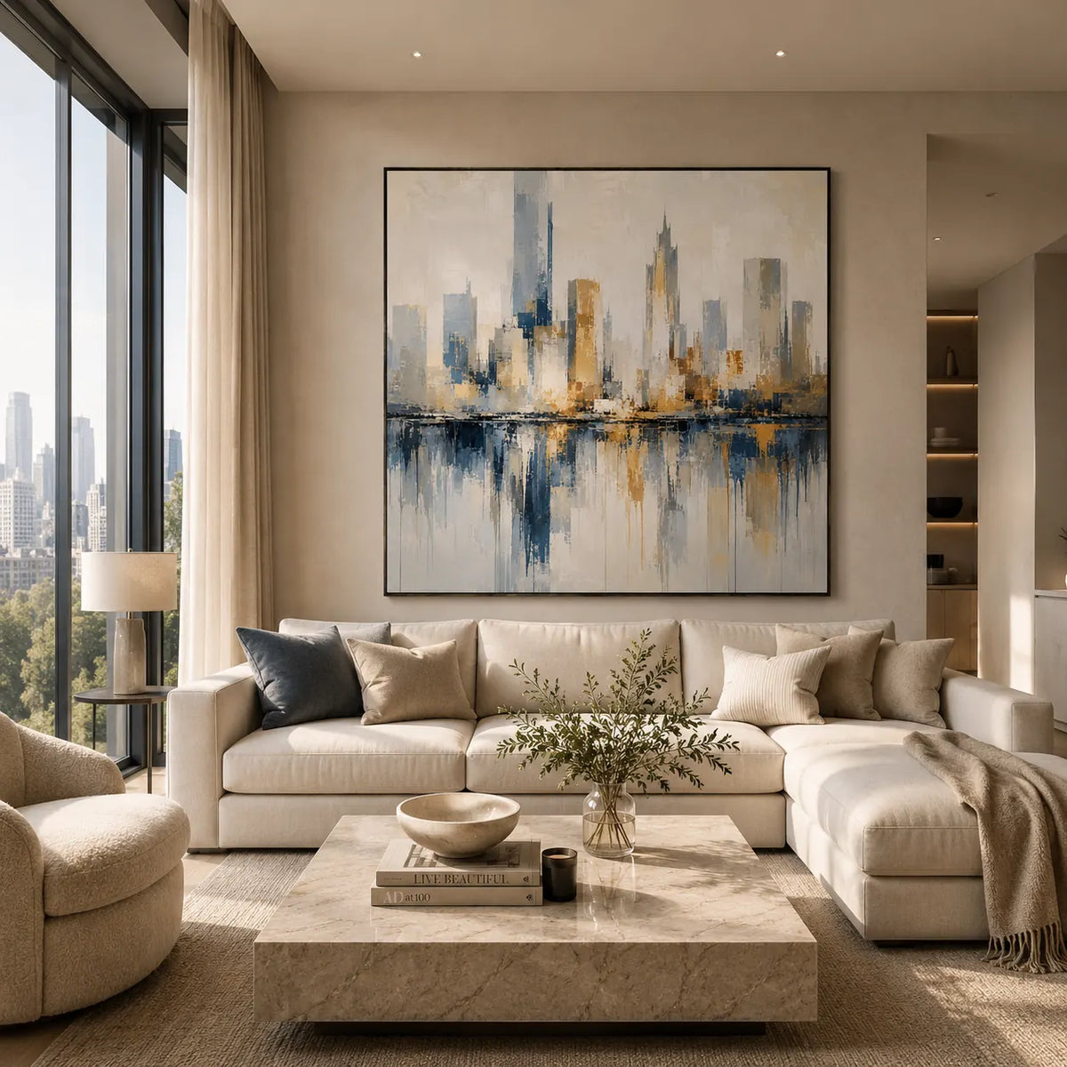 Harbor Skyline Cityscape Wall Art room scene 4 | Olyrel