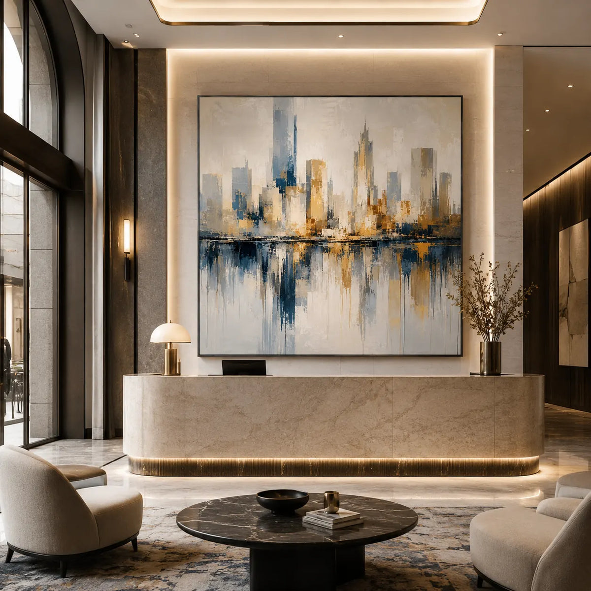 Harbor Skyline Cityscape Wall Art room scene 6 | Olyrel